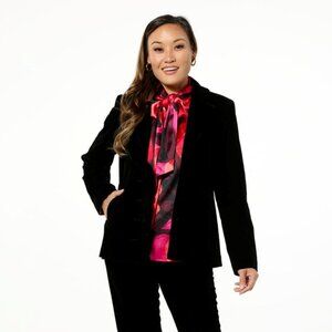 C Wonder by Christian Siriano Casual Velvet Ruffle Blazer Size XL Black Career